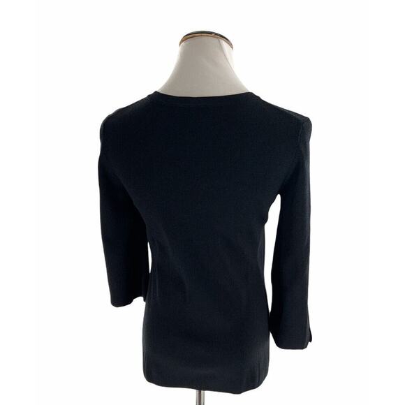 Kenar Womens Knit Blouse Black 3/4 Sleeve Lace Up V Neck Top Size Medium - Picture 3 of 6